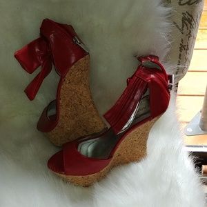 Cork wedge ankle strap Red Size 7 (P1)